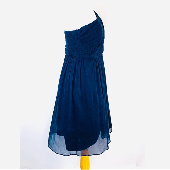 J. Crew Lucienne One Shoulder Dress Silk Navy Blue Chiffon Silk Ladies Sz 10P - Picture 6 of 8